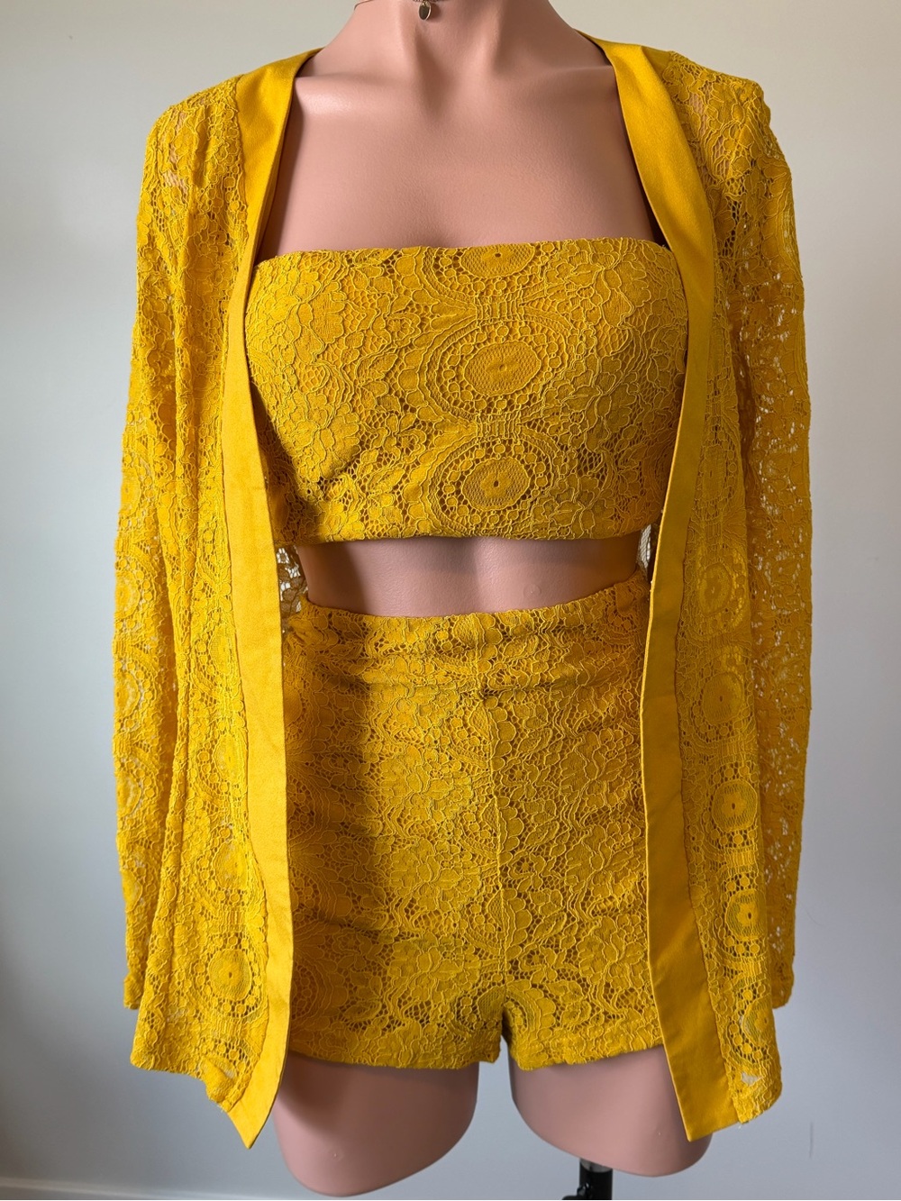 Fashion Nova Mustard Lace 3-Piece Set